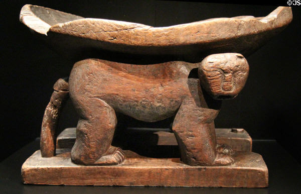 Inca culture wooden stool (1350-1530) for high official in form of jaguar at Musée du quai Branly. Paris, France.