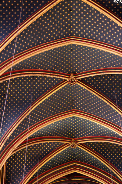 Vaulted ceiling painted with stars at St Chapelle. Paris, France.