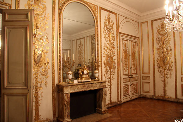 Gold filigree decorating walls in Salon de Compagnie (1767) of Uzès Hotel at Carnavalet Museum. Paris, France.