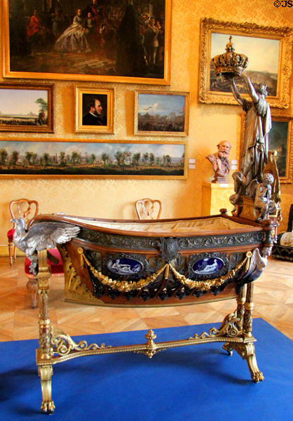 Cradle of the Crown Prince, Eugène-Louis (1856) inspired by architect Victor Baltard & work carried out by various artists at Carnavalet Museum. Paris, France.