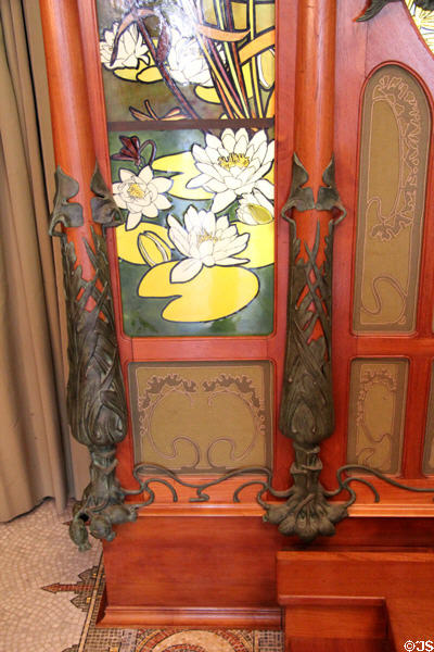 Stained glass panel of lily pad (1901) in Art Nouveau style in Boutique Fouquet at Carnavalet Museum. Paris, France.