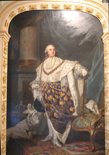 Louis XVI in Sacred Dress painting (1777) by Joseph-Siffrède Duplessis at Carnavalet Museum. Paris, France.