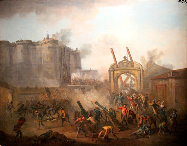 Taking of the Bastille July 14, 1789 painting (c1789) by Jean-Baptiste Lallemand at Carnavalet Museum. Paris, France.