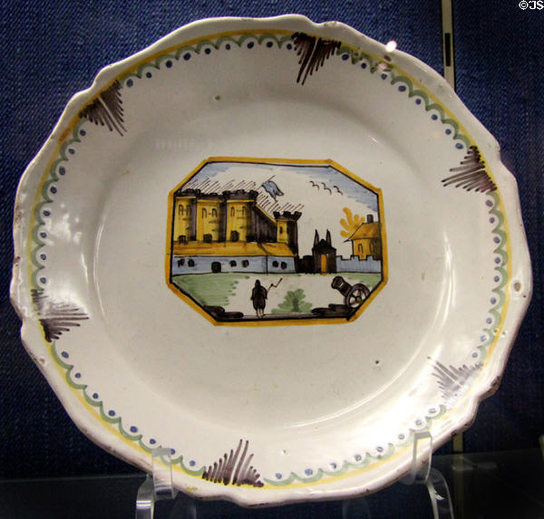 Earthenware plate with scene of taking of Bastille (Revolutionary era) at Carnavalet Museum. Paris, France.