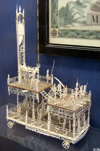 Miniature model of the rolling guillotine made by the French prisoners of the Grand Army at Carnavalet Museum. Paris, France.