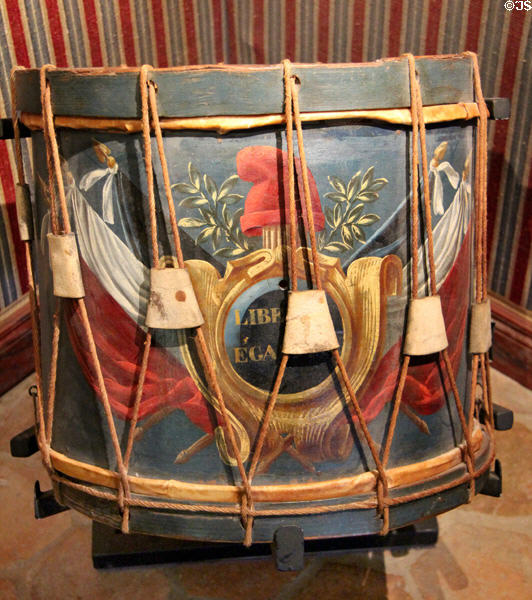 Military drum painted with Revolutionary symbols at Carnavalet Museum. Paris, France.