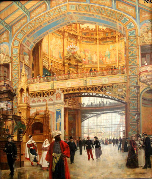 Inside Central Dome of Machinery Gallery of 1889 Universal Exposition painting by Louis Béroud at Carnavalet Museum. Paris, France.
