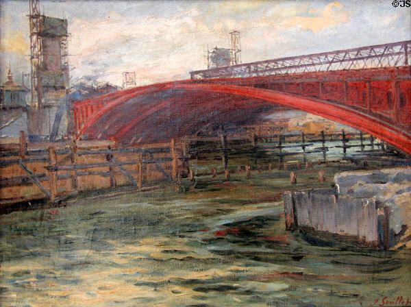 Construction of Alexander III bridge prior to 1900 Universal Exposition painting by Georges Souillet at Carnavalet Museum. Paris, France.