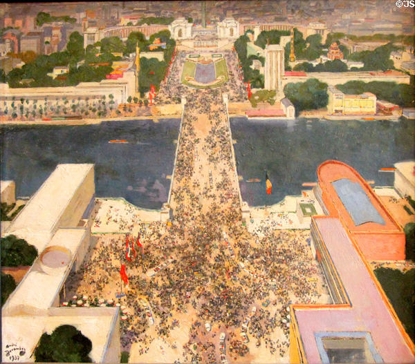 1937 International Exposition seen from second level of Eiffel Tower painting by André Devambez at Carnavalet Museum. Paris, France.