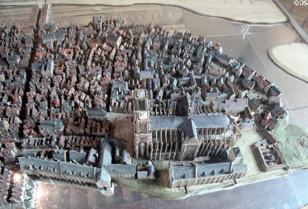 Model of historic Ile de la Cité including Notre Dame Cathedral at Carnavalet Museum. Paris, France.