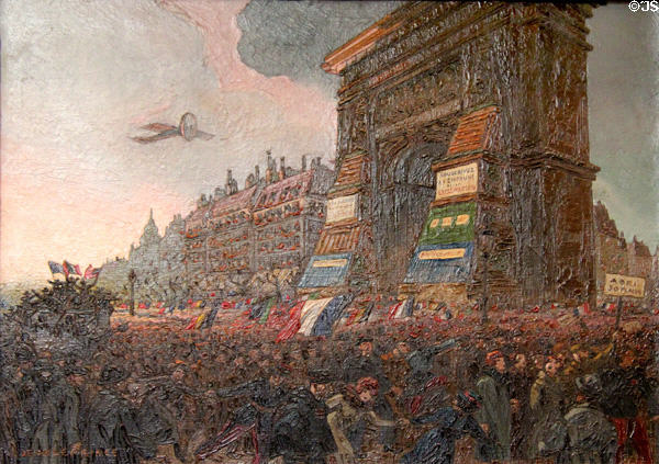 Victory Parade in front of the St. Denis City Gate Nov 11, 1918 painting (1918) by Jean Leprince at Carnavalet Museum. Paris, France.