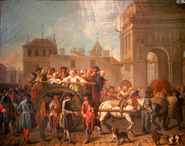 Transport of Filles de Joie (prostitutes) to Salpêtrière painting (1757) by Étienne Jeaurat at Carnavalet Museum. Paris, France.