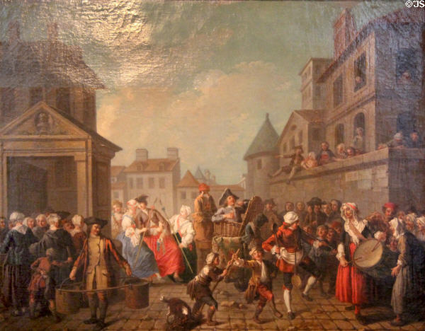Carnival in Streets of Paris painting (1757) by Étienne Jeaurat at Carnavalet Museum. Paris, France.