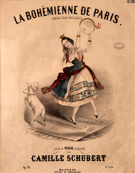 Sheet music for "La Bohémienne de Paris" by Victor Hugo & Camille Schubert at Maison de Victor Hugo. Paris, France.