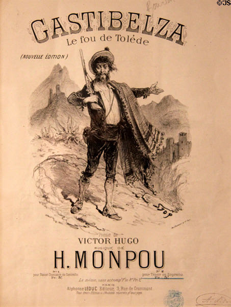 Sheet music for "Gastibelza" words by Victor Hugo & music by H. Monpou at Maison de Victor Hugo. Paris, France.