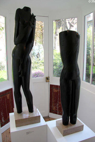 Demeter (1958) & Cello torso (1956-7) sculptures by Ossip Zadkine at Museum Zadkine. Paris, France.