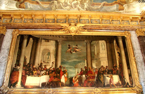 Christ at house of Simon the Pharisee painting (1570) by Paolo Veronese in Hercules Room at Versailles Palace. Versailles, France.