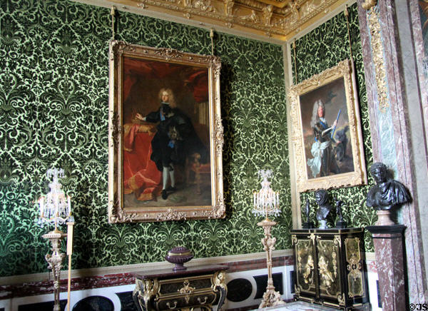 Portraits of Philip V, King of Spain & Louis, Grand Dauphin both by Hyacinthe Rigaud in salon of abundance at Versailles Palace. Versailles, France.