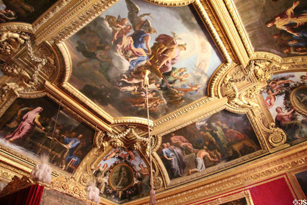 Mercury Baroque ceiling decoration by Jean-Baptiste de Champaigne in Mercury room at Versailles Palace. Versailles, France.