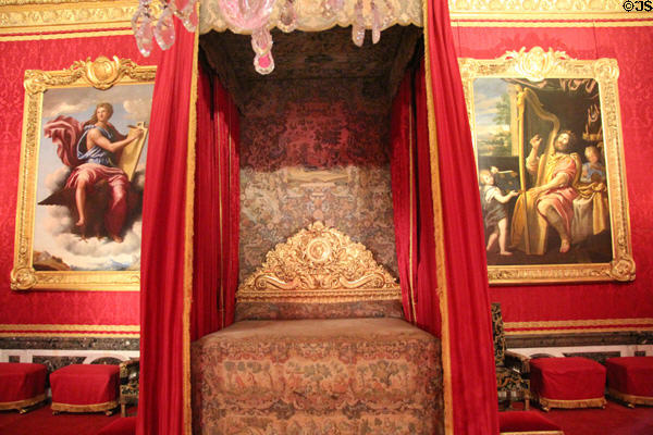 Salon Mercury Royal bedroom with paintings of St Jean Evangelist (early 16thC) & King David playing Harp (c1620) at Versailles Palace. Versailles, France.