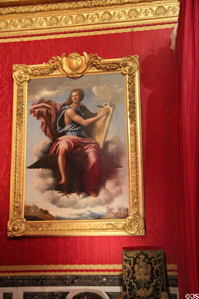 St Jean Evangelist at Patmos painting (early 16thC) by Innocenzo da Imola in salon Mercury bedroom at Versailles Palace. Versailles, France.