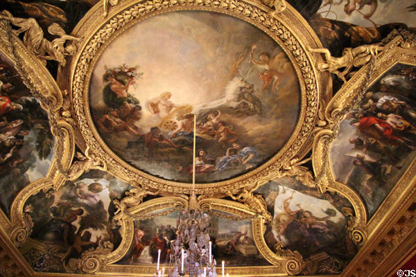 Apollo room ceiling (1672) by Charles de La Fosse at Versailles Palace. Versailles, France.