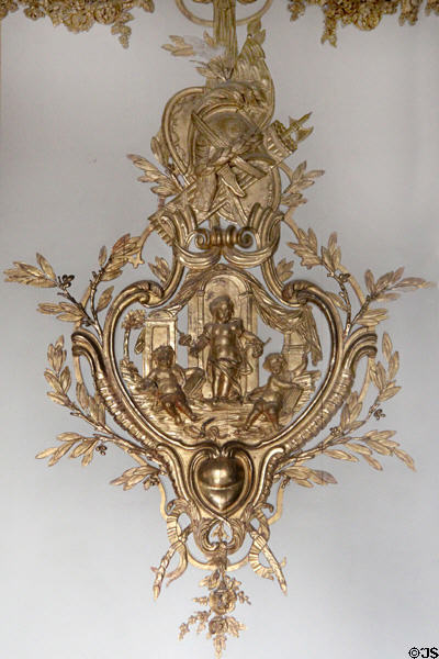 Gilded wall relief in Council Study at Versailles Palace. Versailles, France.