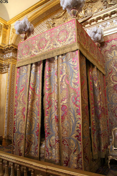King's bedroom (1701) created by Louis XIV where royal rising & sleep ceremonies took place at Versailles Palace. Versailles, France.
