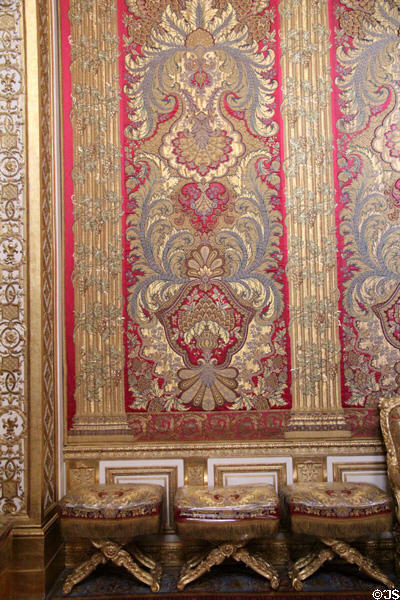 King's bedroom wall hangings at Versailles Palace. Versailles, France.