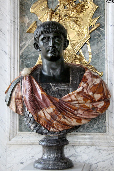 Roman emperor bust in Peace Room at Versailles Palace. Versailles, France.