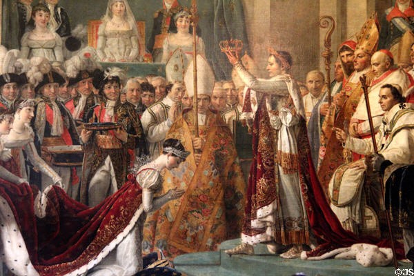 Detail of Coronation of Napoleon painting by Jacques Louis David in Grand Hall of Guards at Versailles Palace. Versailles, France.