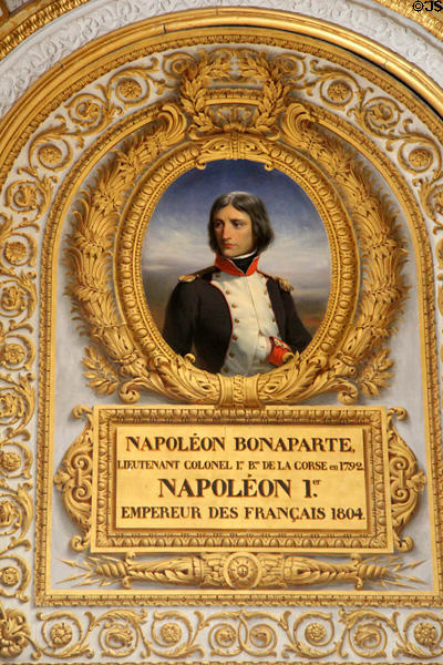 Young Napoleon Bonaparte portrait (1834) by Félix Philippoteaux at Versailles Palace. Versailles, France.