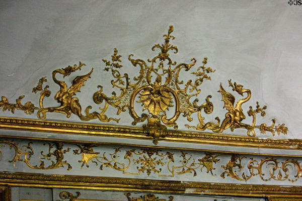 Gilded filigree in Prince's Room in Petit Château at Château de Chantilly. Chantilly, France.