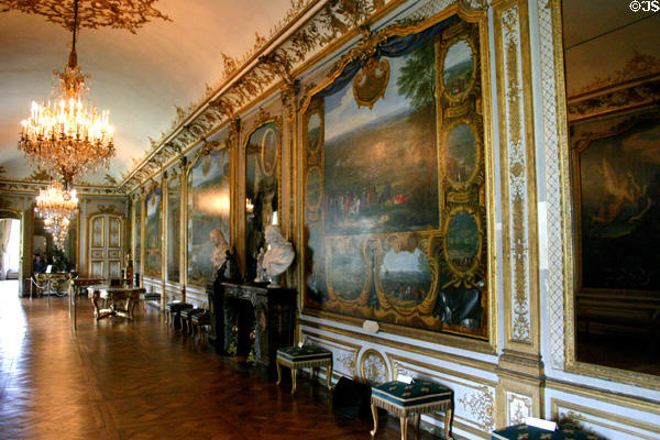 Battle Gallery of The Great Condé, son of Henri II, illustrating his main battles in Petit Château at Château de Chantilly. Chantilly, France.