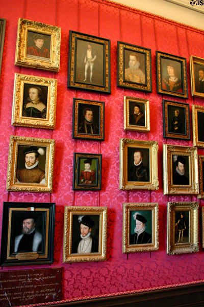 Group of portraits of nobility of France in Musée Condé at Château de Chantilly. Chantilly, France.