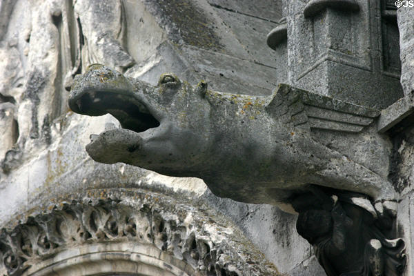 Hippopotamus gargoyle serving as water spout on Cathédrale Notre-Dame. Laon, France.