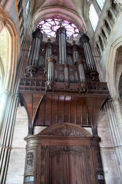 Great Organ with restored rose window (13thC) above in Reims Cathedral. Reims, France.