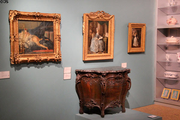 Classical paintings in ornate frames displayed in Museum of Fine Arts. Reims, France.