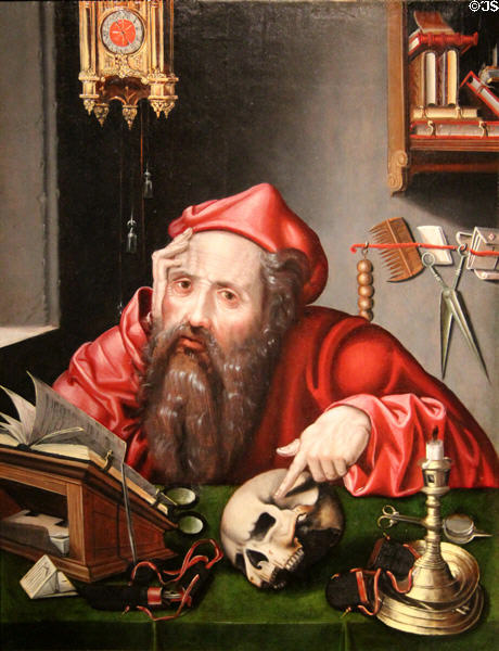 St. Jerome painting (16thC) by anonymous Flemish artist at Museum of Fine Arts. Reims, France.