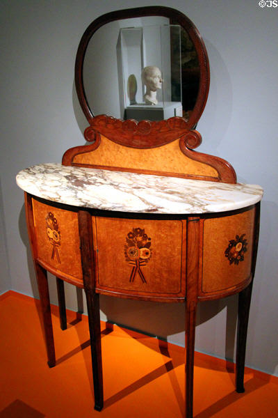 Jewelry cabinet (1914) with marble top, framed mirror & marquetry by André Mare at Museum of Fine Arts. Reims, France.