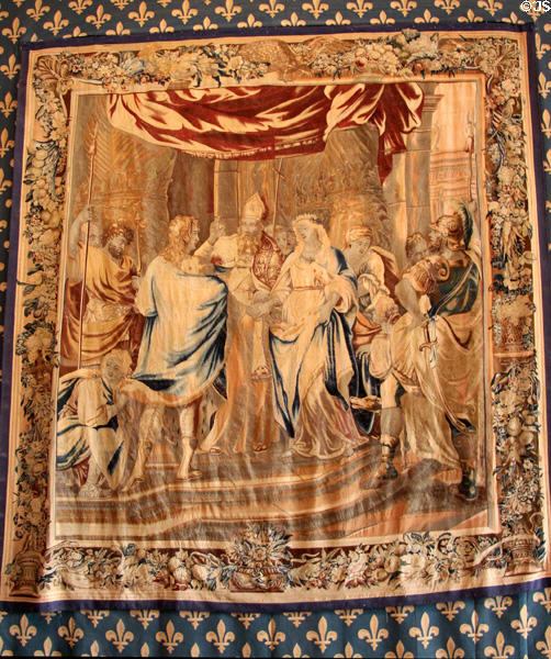 King Clovis Tapestry (c1450-60) from Arras in Salle de Tau at Tau Palace Museum. Reims, France.