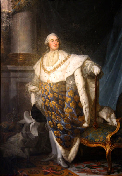 Louis XVI wearing uniform of Order of Saint-Esprit painting (c1776) at Tau Palace Museum. Reims, France.
