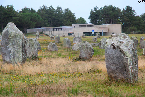 Visitors center with menhirs in foreground. Carnac, France.
