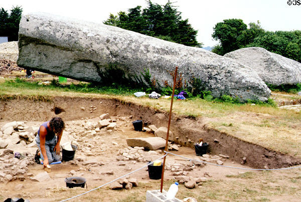 Archeological excavation (1994) at Locmariaquer Megalithic site. Locmariaquer, France.