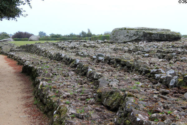 Stone slap atop Er-Grah Tumulus where body was housed at Locmariaquer Megalithic site. Locmariaquer, France.