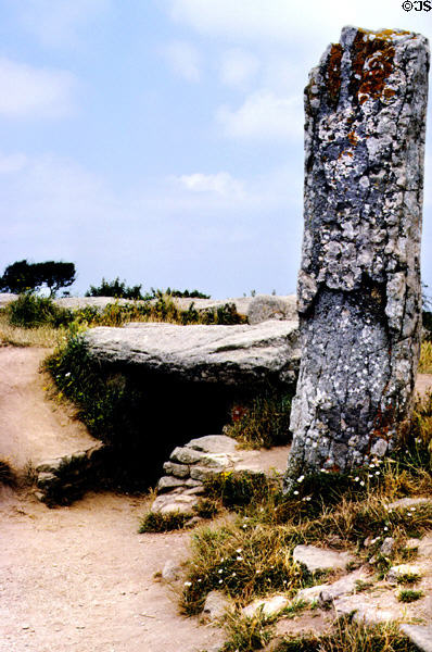 Passage tomb & menhir near Carnac. Locmariaquer, France.