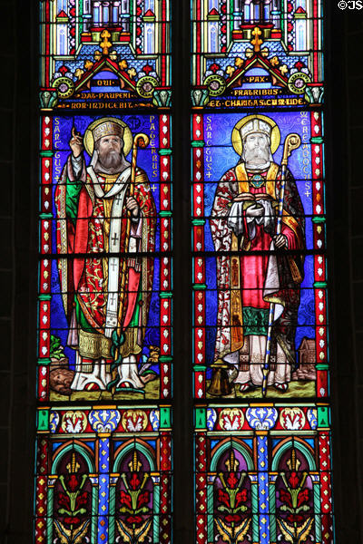 Stained glass of two holy bishops at Cathedrale Saint Pierre (1450). Vannes, France.