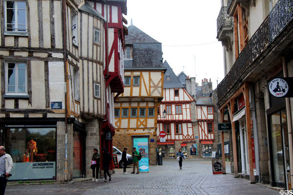 Half-timbered streetscape in old town of Vannes. Vannes, France.