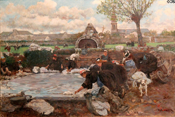 Laundry at fountain in Breton traditional dress painting by Joseph-Félix Bouchor at Vannes Museum of Beaux Arts. Vannes, France.
