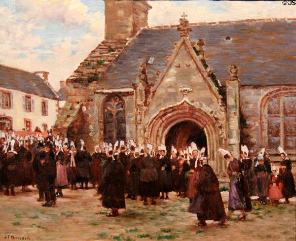 Church at Ploujean in Breton traditional dress painting by Joseph-Félix Bouchor at Vannes Museum of Beaux Arts. Vannes, France.